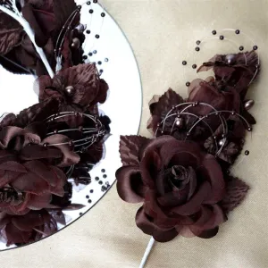 12 Pack 8" Chocolate Bridal Hair Side Comb Floral Barrette Headpiece Wedding Accessory