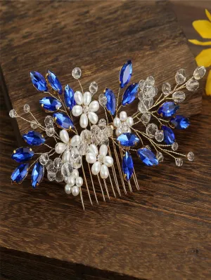 1pc Crystal & Pearl Handmade Hair Comb For Women, Bridal, Wedding, Party, Etc. Elegant