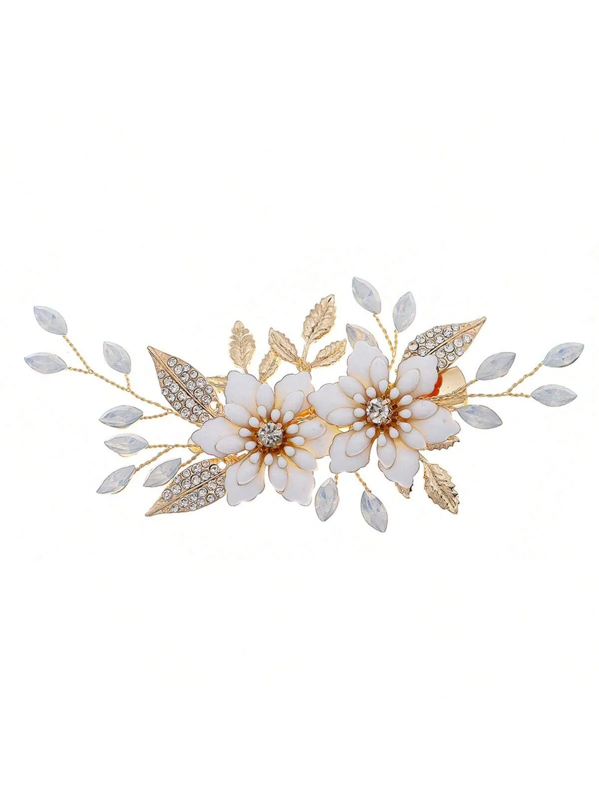 1pc Elegant Women's Hair Clip With Oil Drop Flower, Rhinestone, Alloy Leaf Decoration For Wedding And Party, Beautiful Hair Accessory