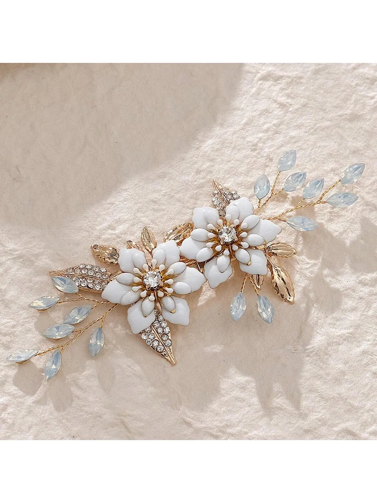 1pc Elegant Women's Hair Clip With Oil Drop Flower, Rhinestone, Alloy Leaf Decoration For Wedding And Party, Beautiful Hair Accessory