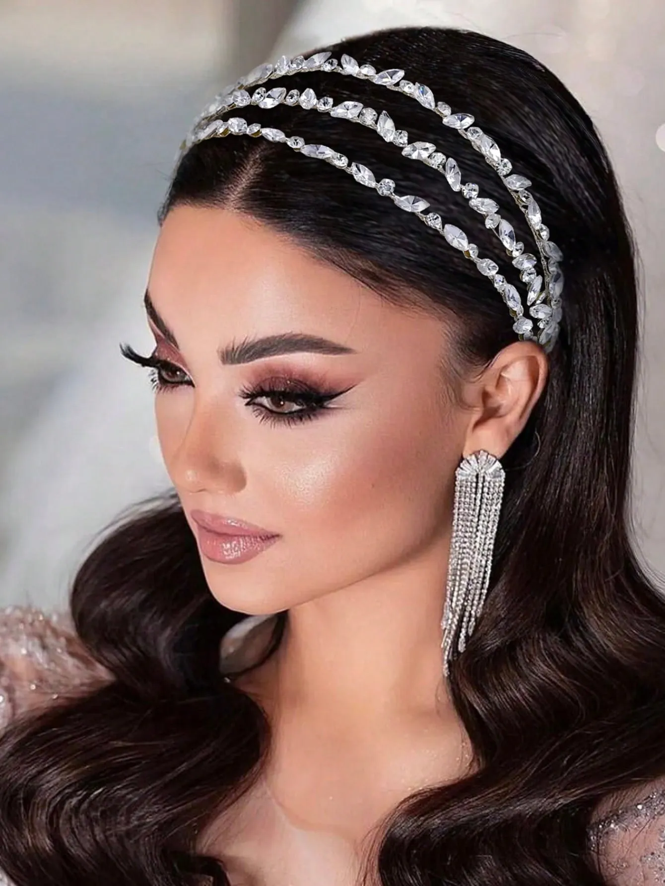 1pc Luxury Triple Row Headband With Rhinestone, Wedding Hair Accessories Bridal Headpiece, European & American Style Elegant Royal Tiaras