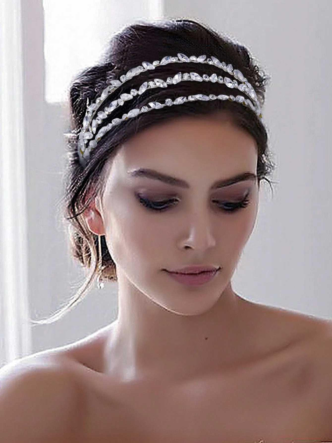 1pc Luxury Triple Row Headband With Rhinestone, Wedding Hair Accessories Bridal Headpiece, European & American Style Elegant Royal Tiaras