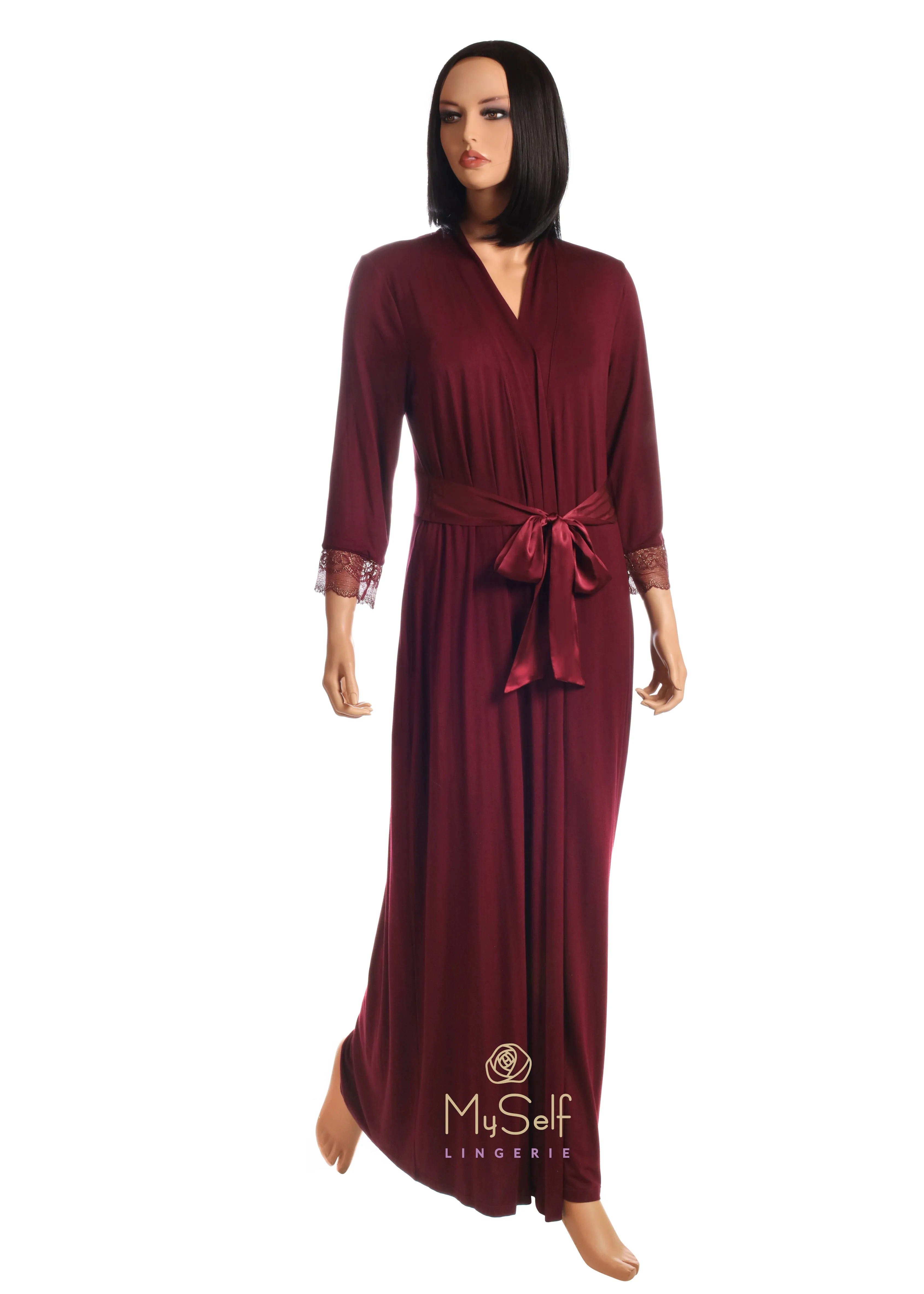 5930 Lace Trimmed Modal Long Morning Robe