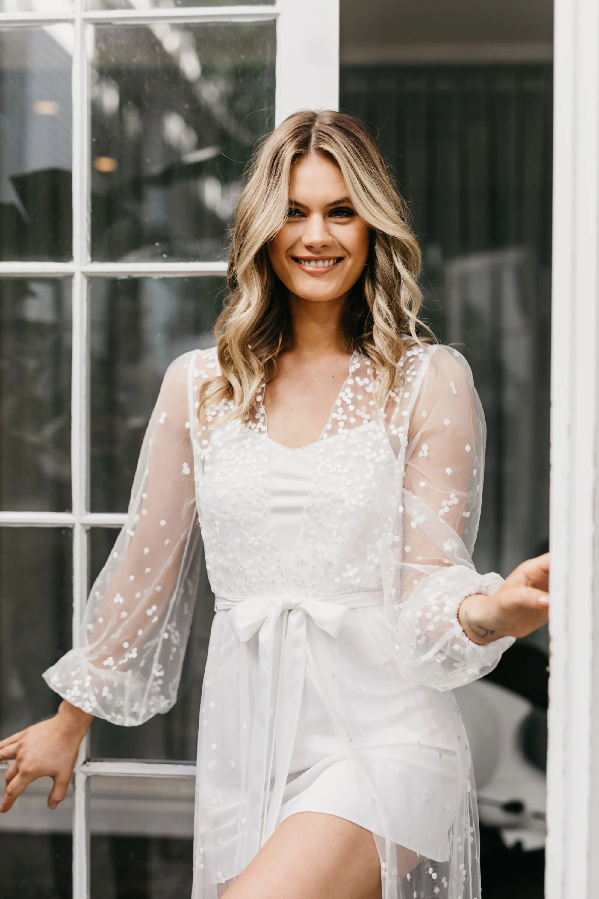 Adelina Spot Lace Maxi Bridal Robe - Includes Slip