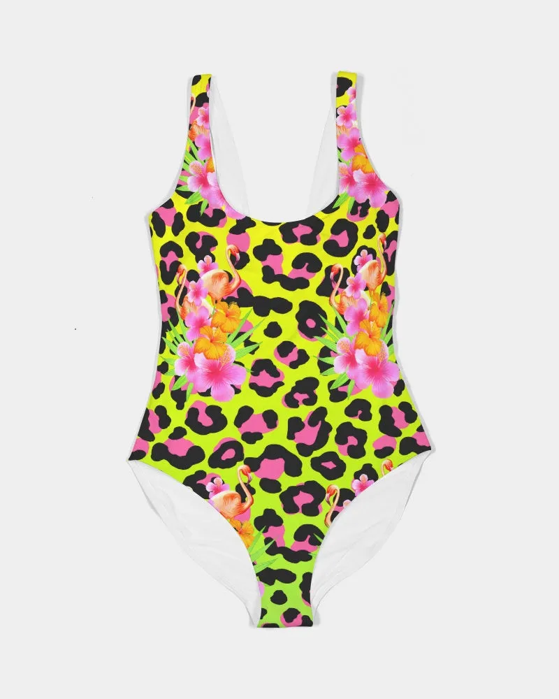 Animal Print Tropical Flamingos Women's One Piece Swimsuit