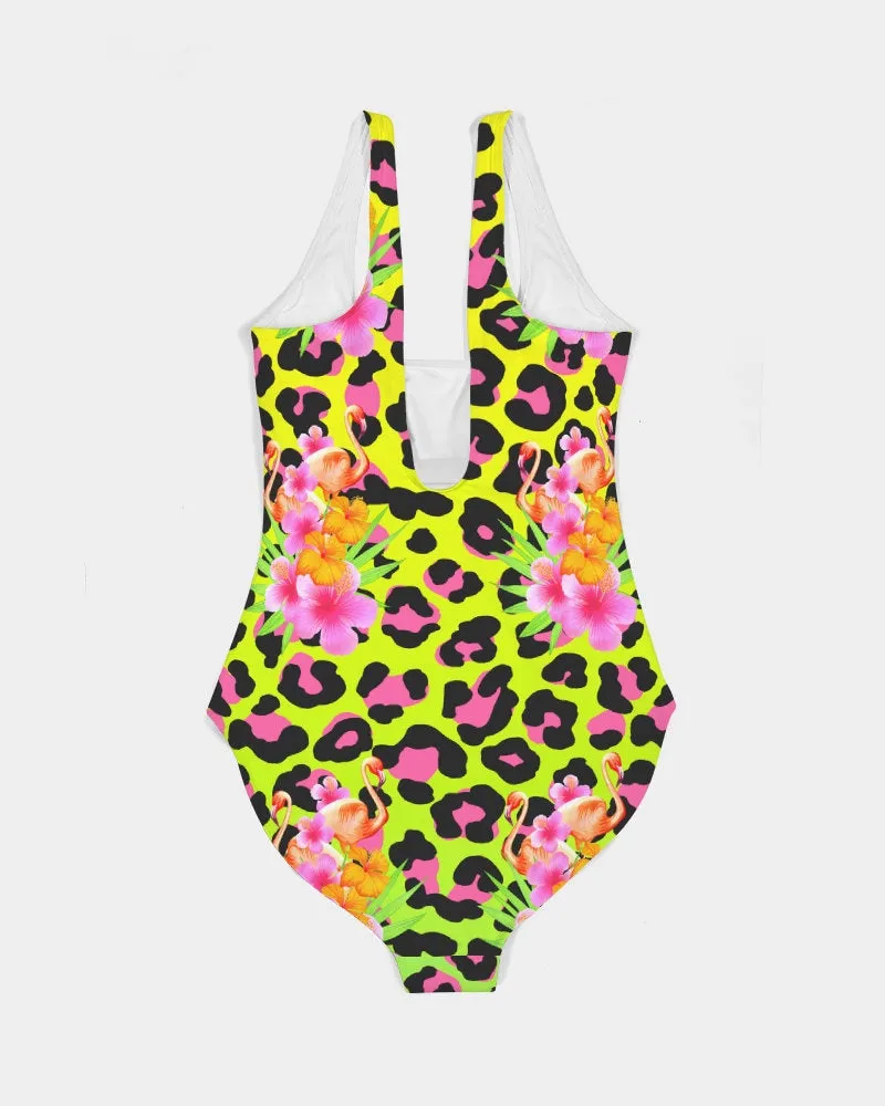 Animal Print Tropical Flamingos Women's One Piece Swimsuit