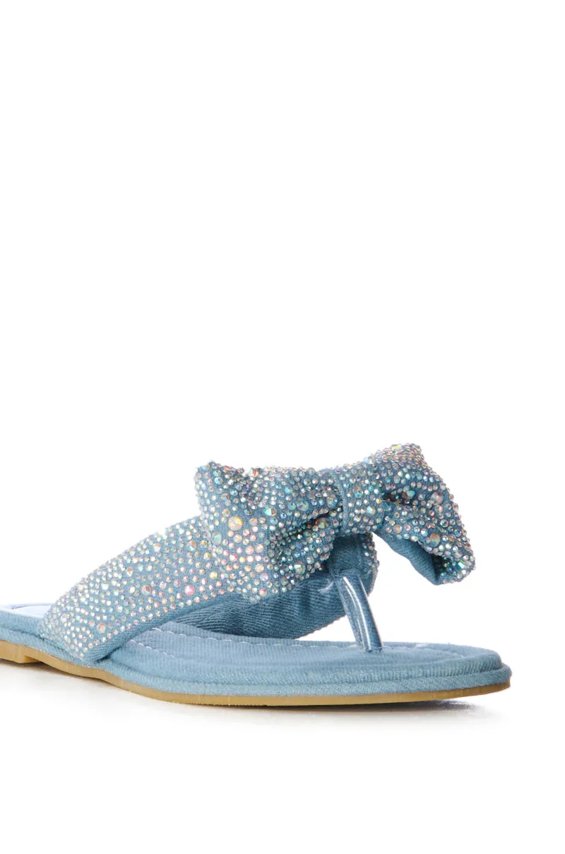 AZALEA WANG EILEEN EMBELLISHED FILP FLOP SANDAL IN DENIM