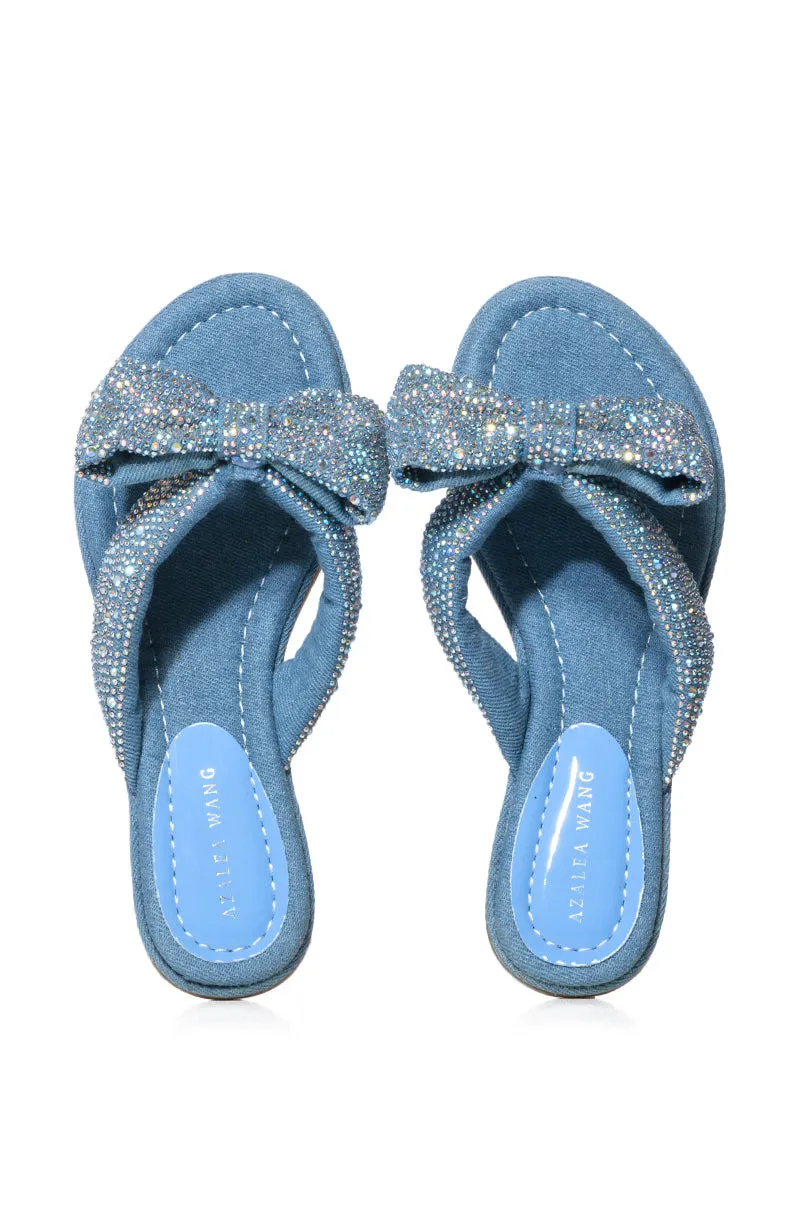 AZALEA WANG EILEEN EMBELLISHED FILP FLOP SANDAL IN DENIM