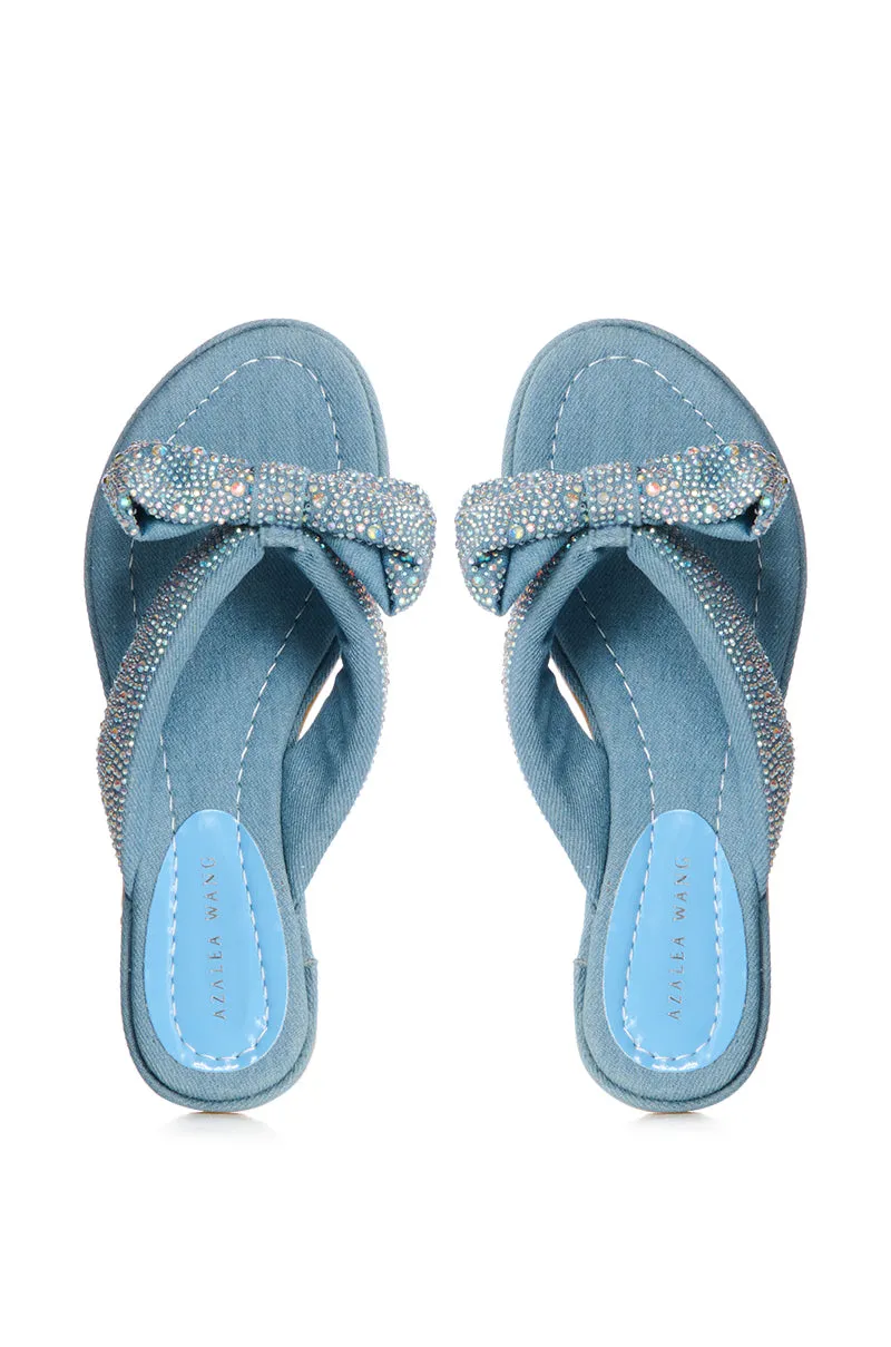 AZALEA WANG EILEEN EMBELLISHED FILP FLOP SANDAL IN DENIM