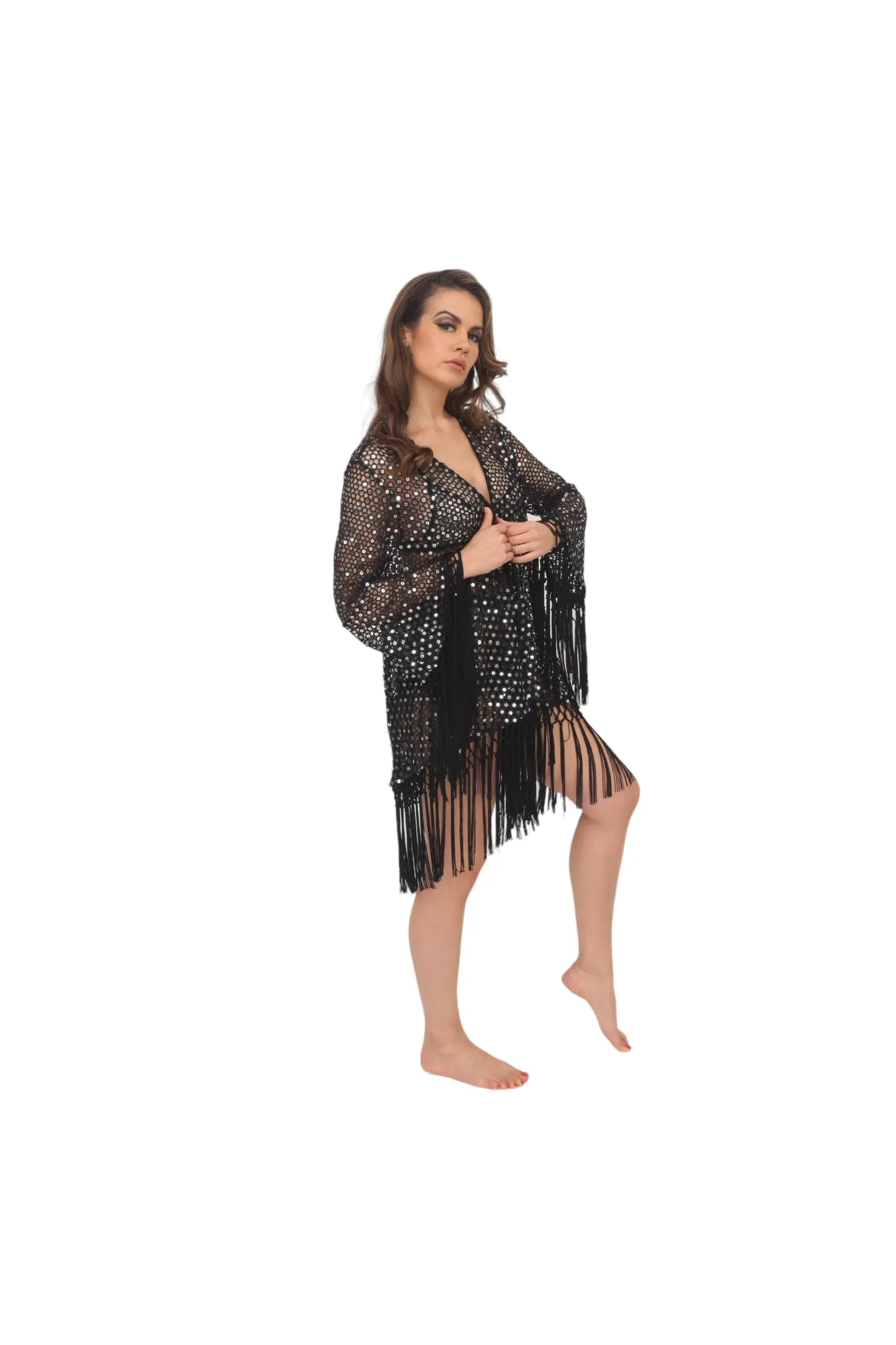 Black Crochet & Mirror Coverup Cardigan