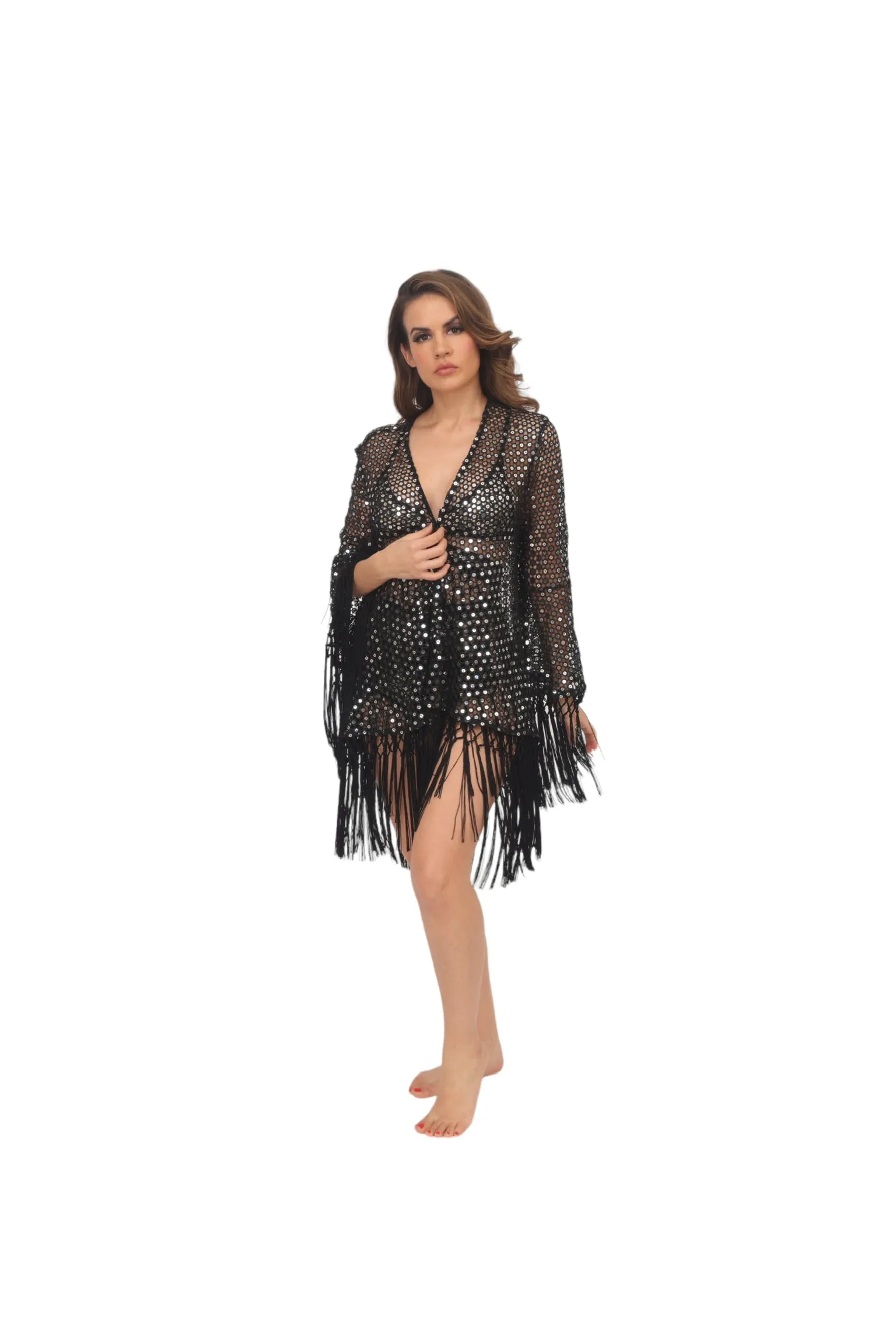 Black Crochet & Mirror Coverup Cardigan