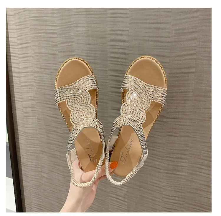 Cilool Rhinestone Wedge Sandals