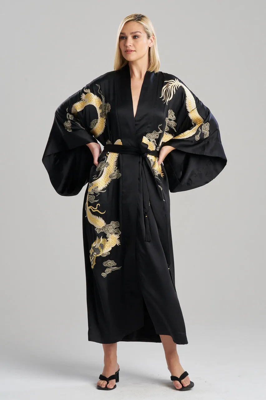 Couture Lucky Dragon Embroidered Silk Robe