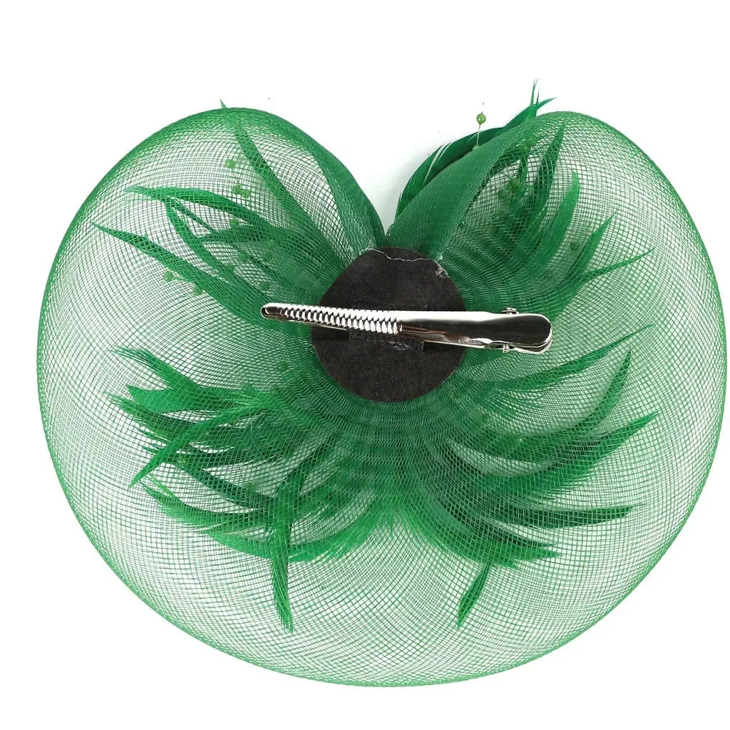 Crinoline and Feather Headband Fascinator - Emerald Green