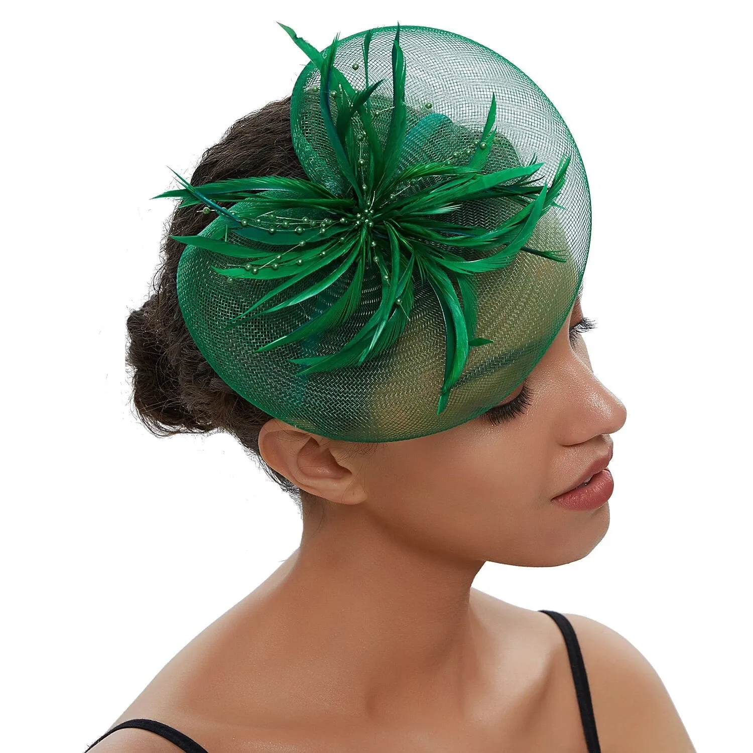 Crinoline and Feather Headband Fascinator - Emerald Green