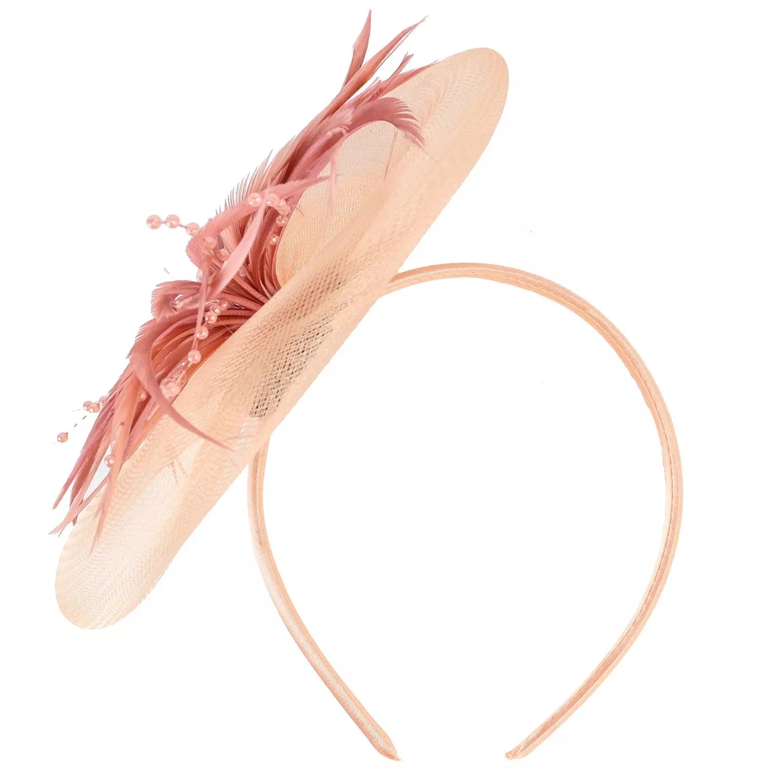 Crinoline and Feather Headband Fascinator - Pink