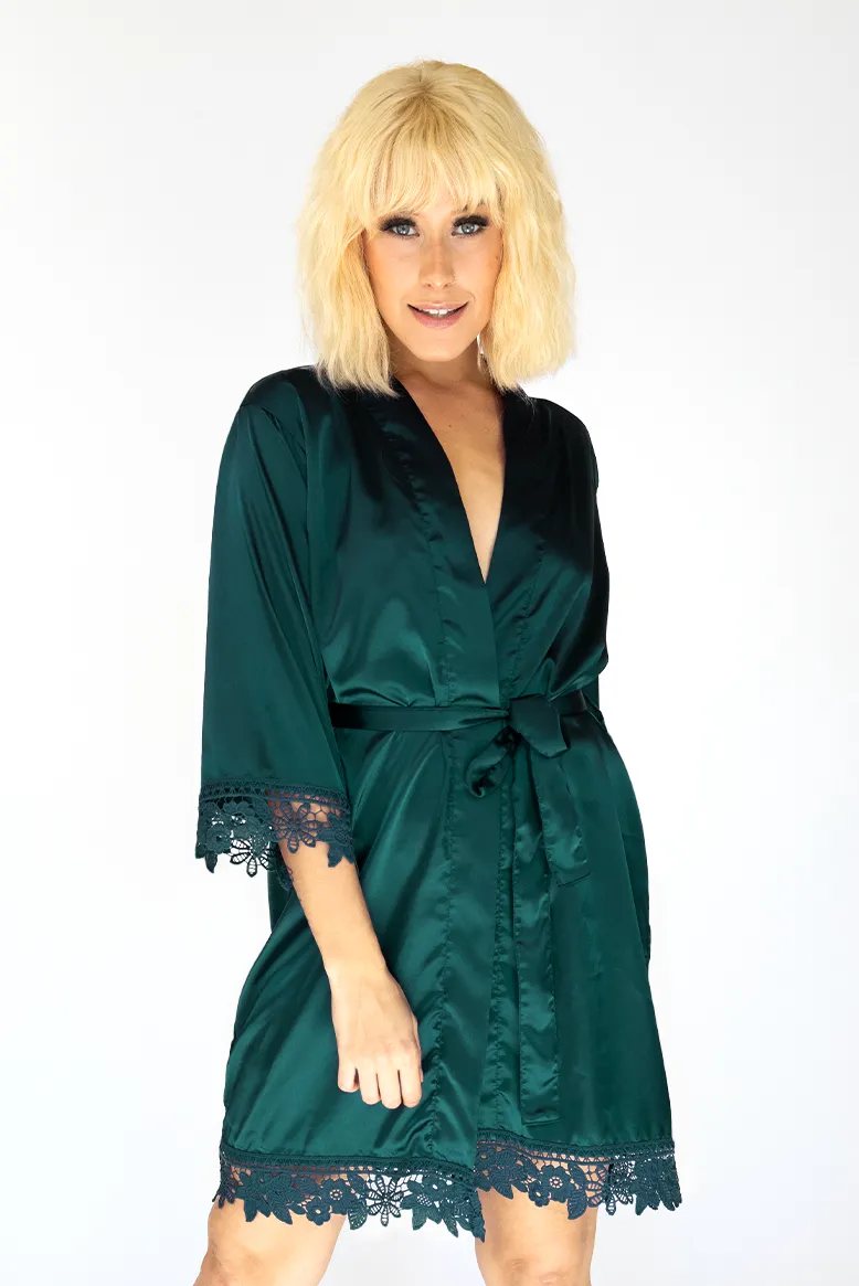 Dark Green Lila Lace Bridal Robe