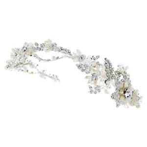 Elegant Pearl & Crystal Headband Side Accent Hair Vine