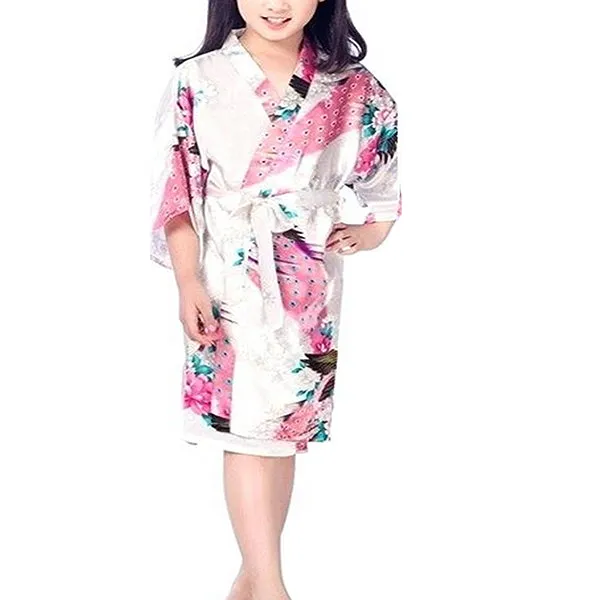 Floral Bride and Bridesmaid Robes, Blue-White, 2T-38 Womens Plus, Satin, MidLength