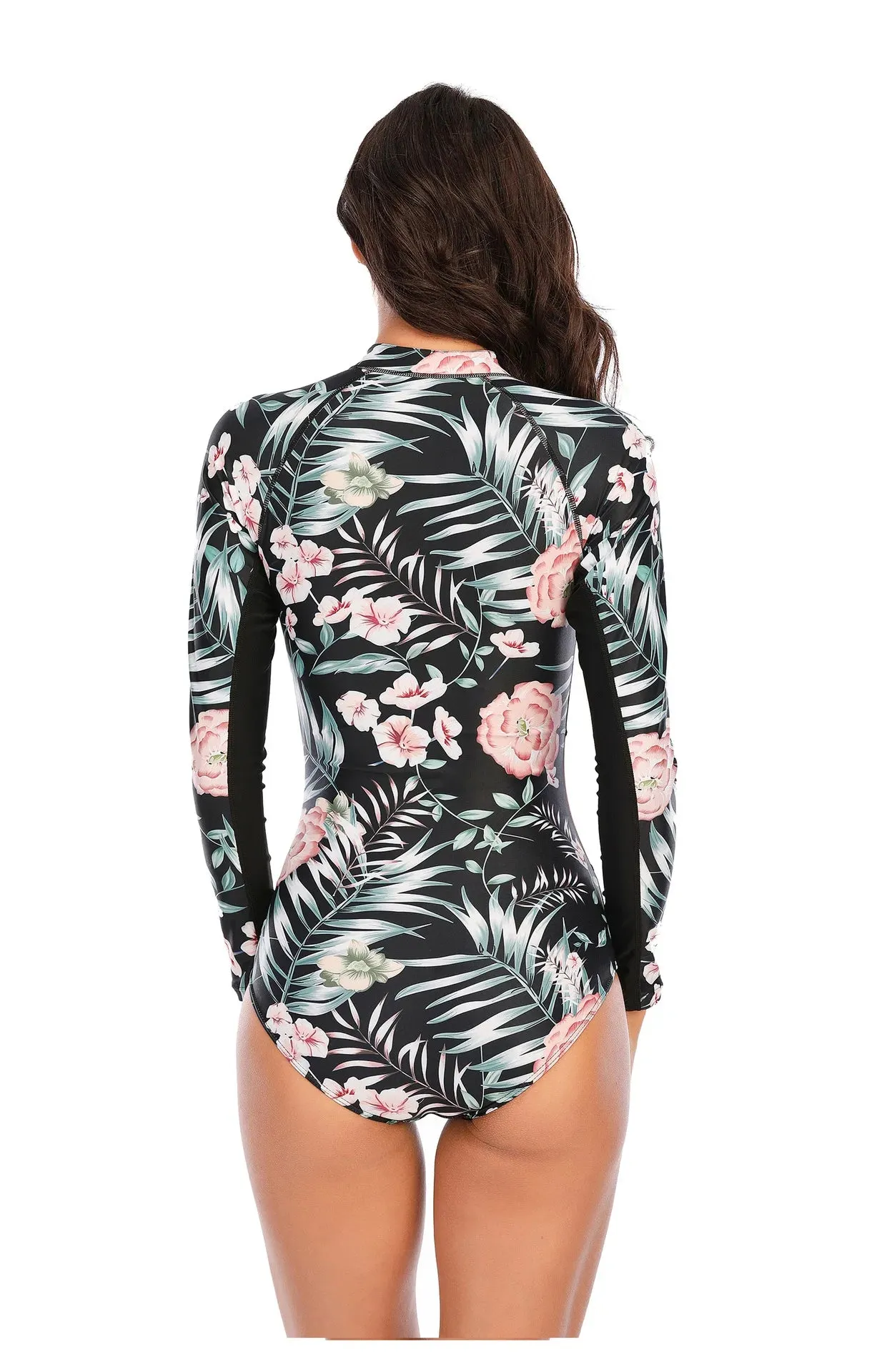 Floral Print Fitness Bathing Suits One Pieces Women Swimsuits Zipper Long Sleeve Diving Surfing Suits Wetsuits Swimwear