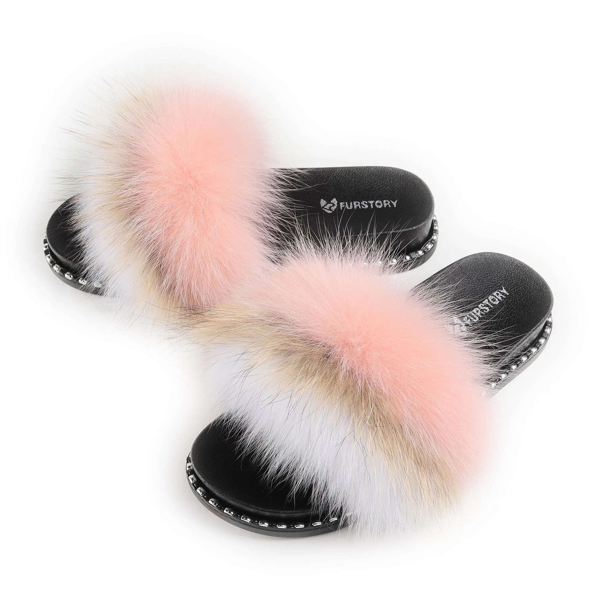 Fluffy Slides Furry Slide Sandals(Rivet-Multicolor)