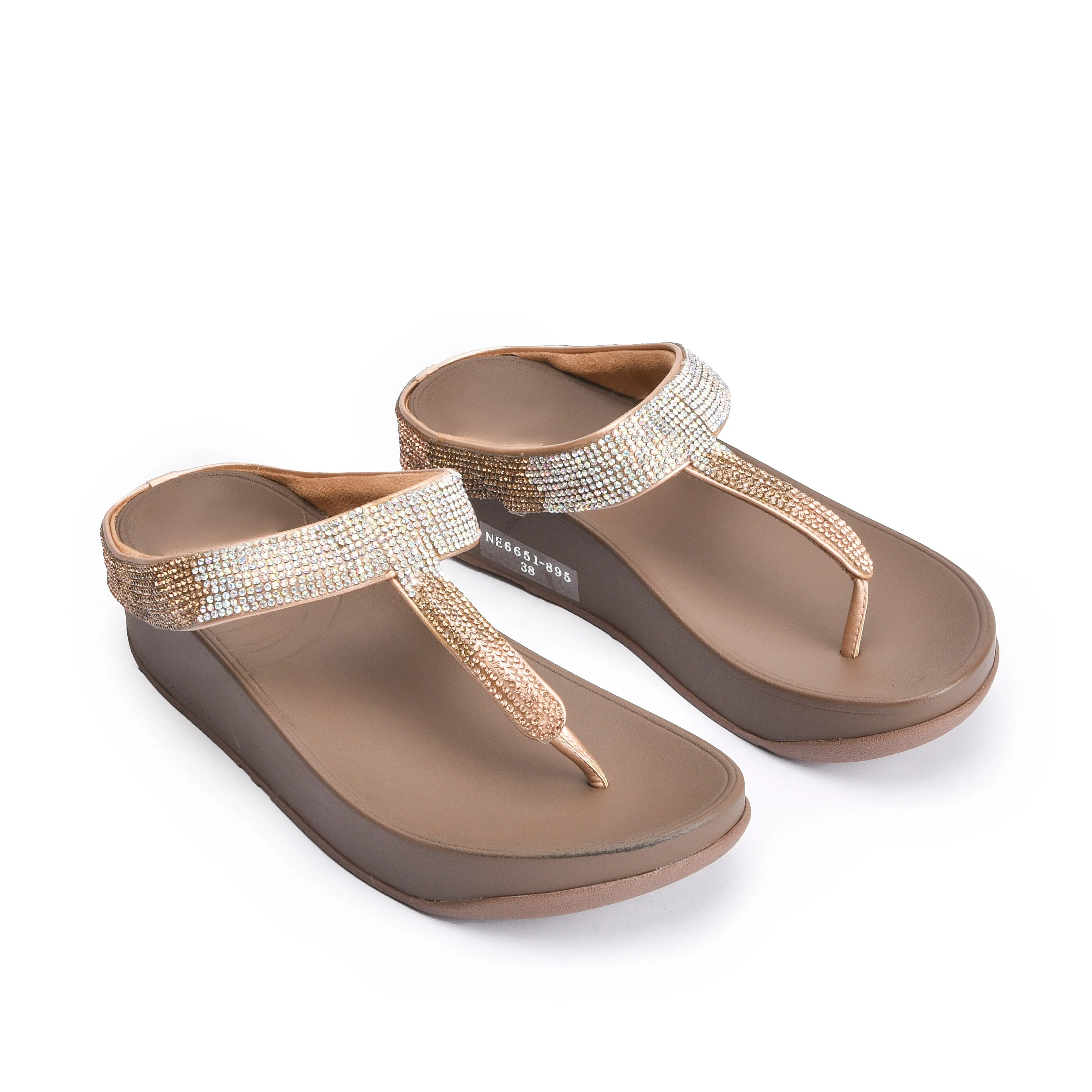 Glamorous Rose Gold Embellished Flip-Flops | 751R-PX