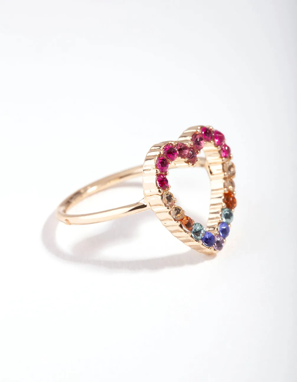 Gold Rainbow Cut Out Heart Ring