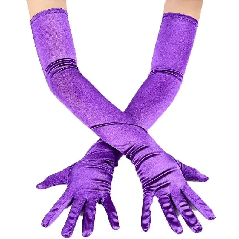 Great Gatsby 1920's Bridal Flapper Long Satin Gloves - Purple