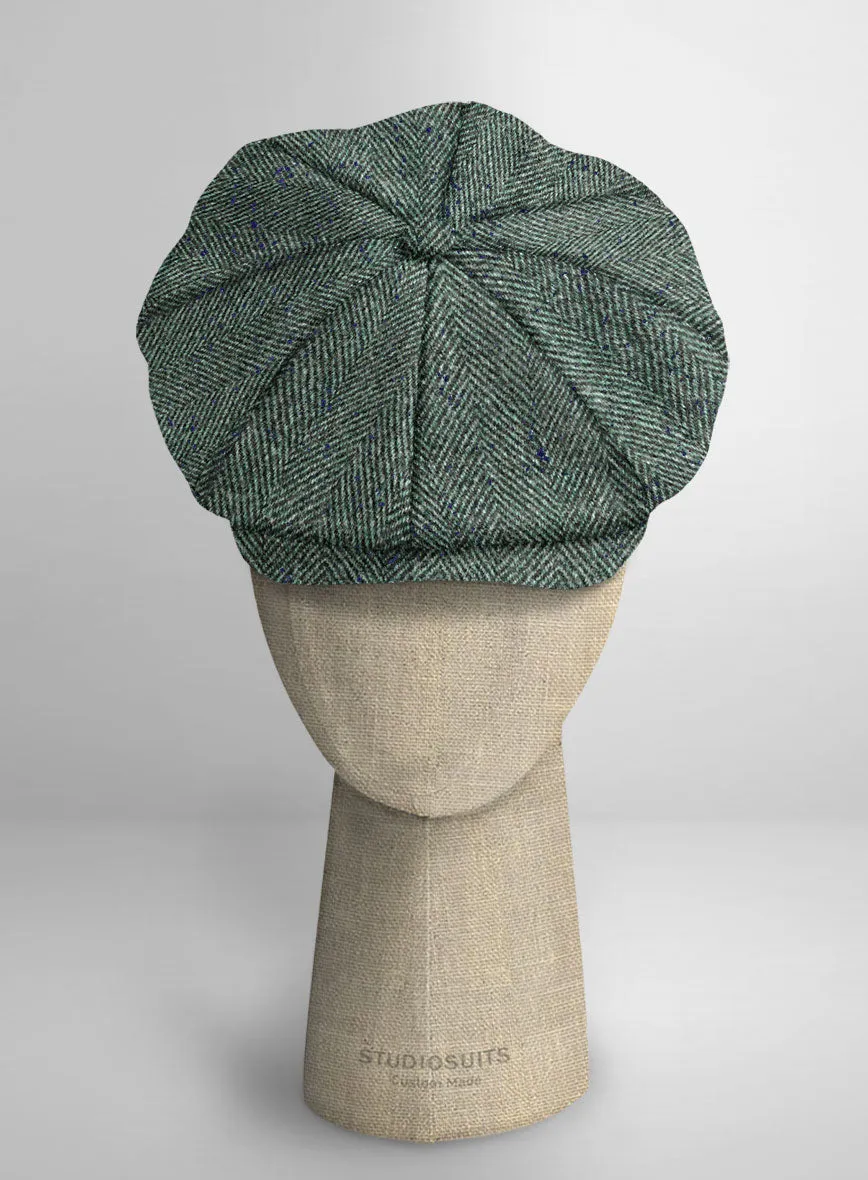 Harris Tweed Wide Herringbone Green Newsboy Cap