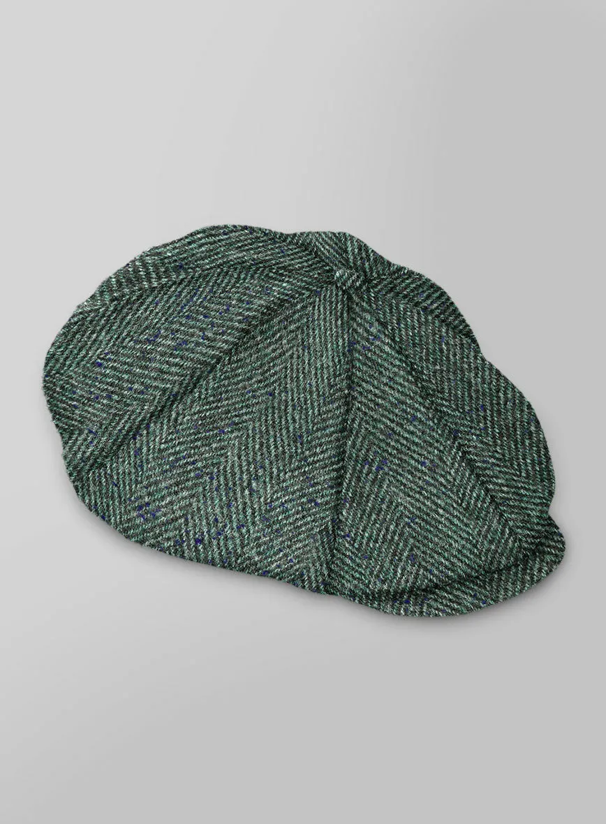 Harris Tweed Wide Herringbone Green Newsboy Cap