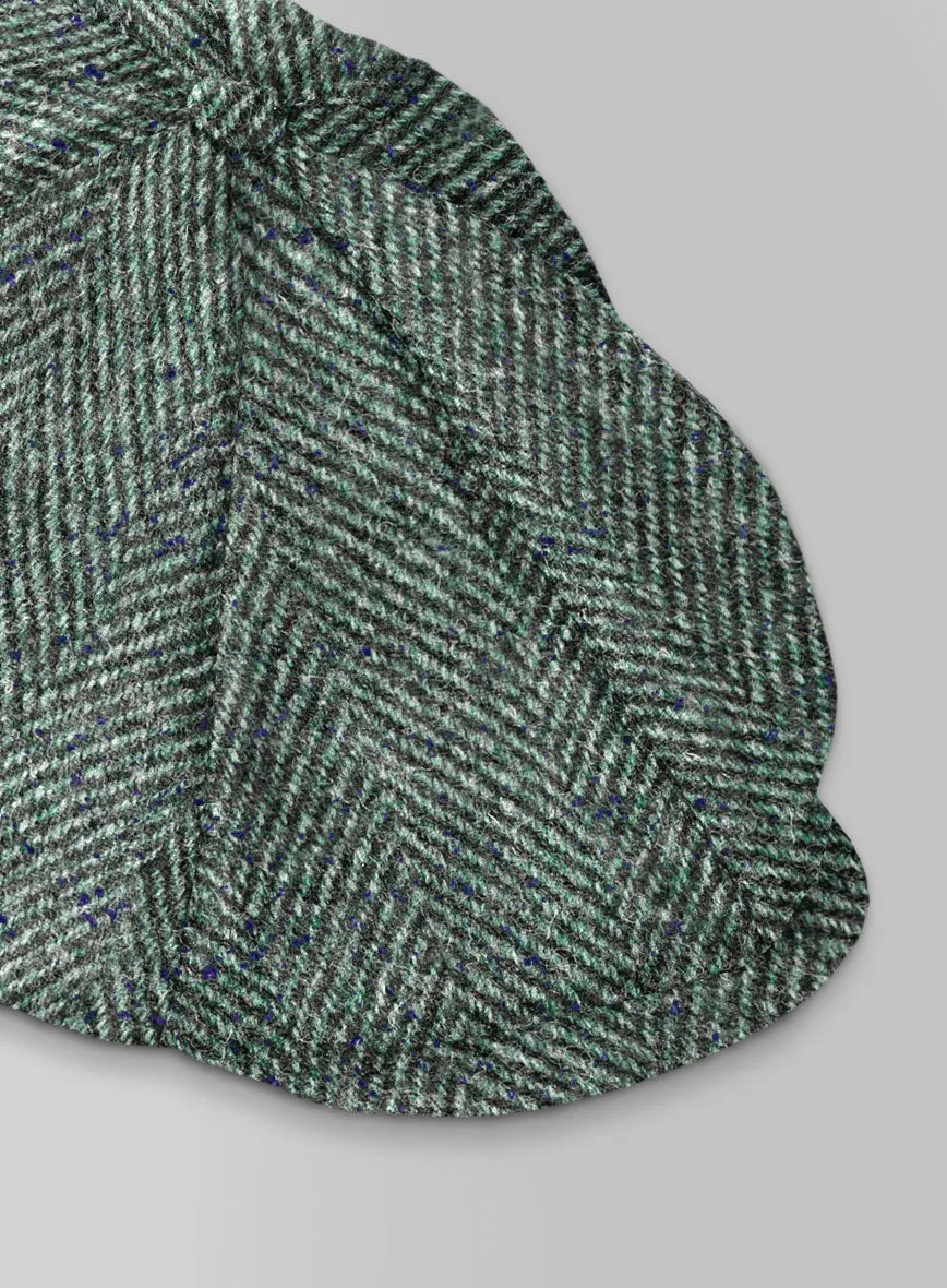 Harris Tweed Wide Herringbone Green Newsboy Cap