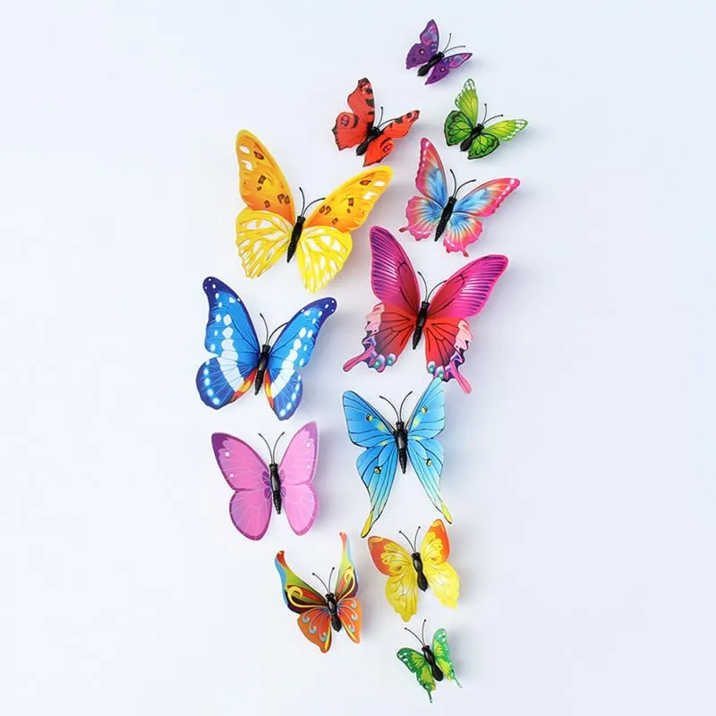 JAAMSO ROYALS Colourful 3D Magnet butterfly stickers for wall, butterfly decoration items, butterfly stickers, butterfly wall decor, butterflies, butterflies for wall decoration (Pack of 1, Set of 12)