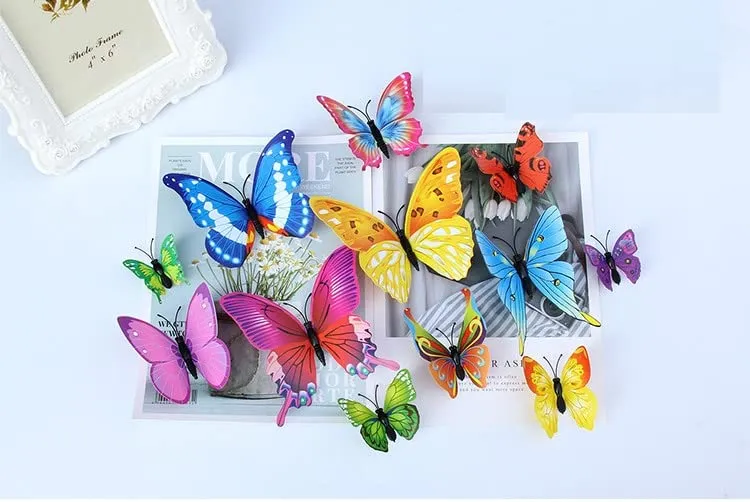 JAAMSO ROYALS Colourful 3D Magnet butterfly stickers for wall, butterfly decoration items, butterfly stickers, butterfly wall decor, butterflies, butterflies for wall decoration (Pack of 1, Set of 12)