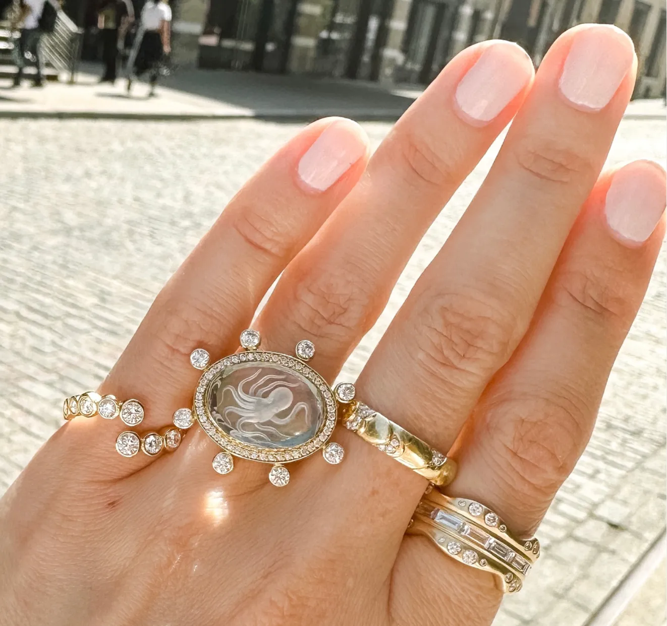 Large Octopus Caspian Ring - Grey Mother-of-Pearl and Diamond