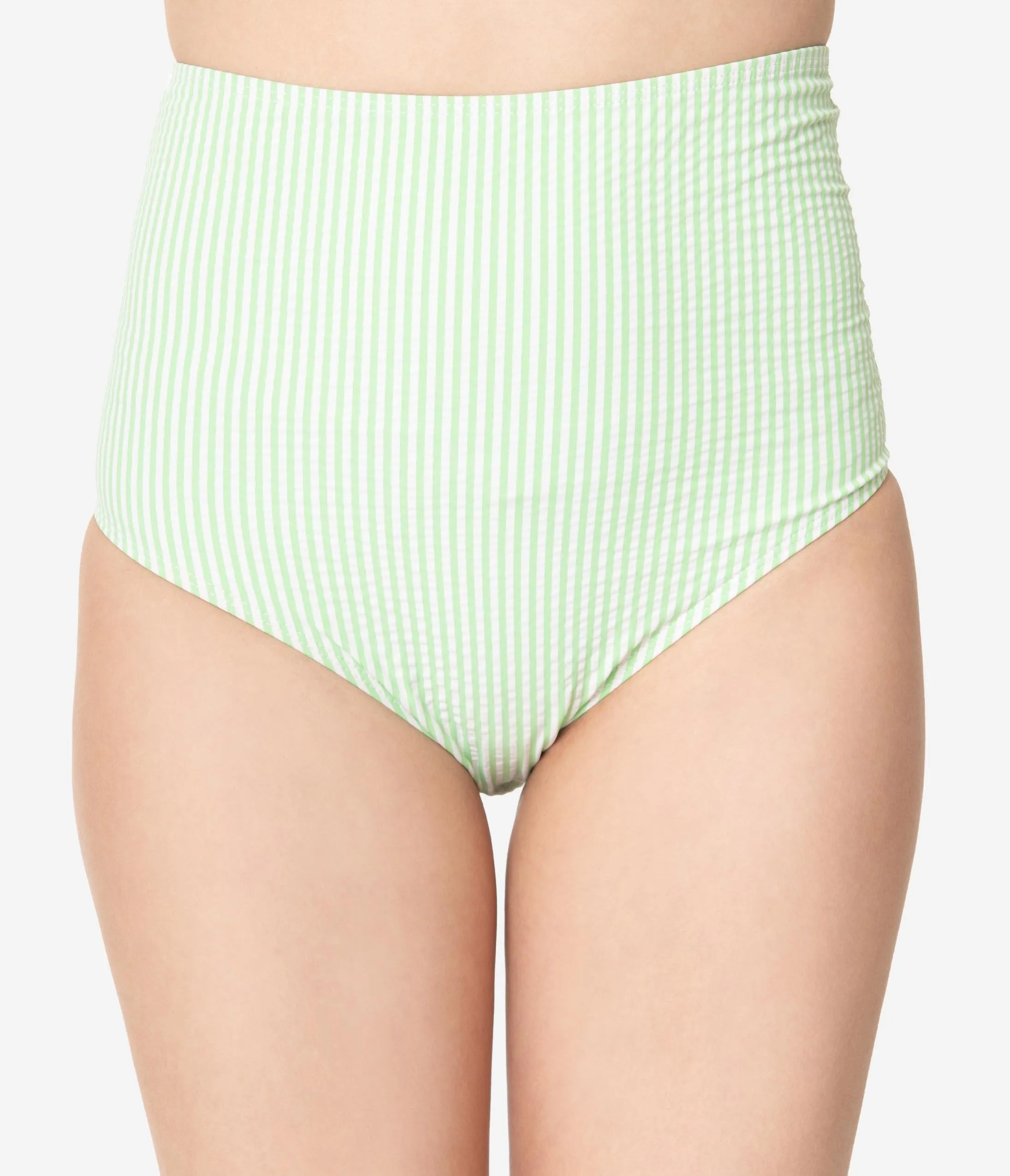 Light Green & White Striped Seersucker Two Piece Swim Set