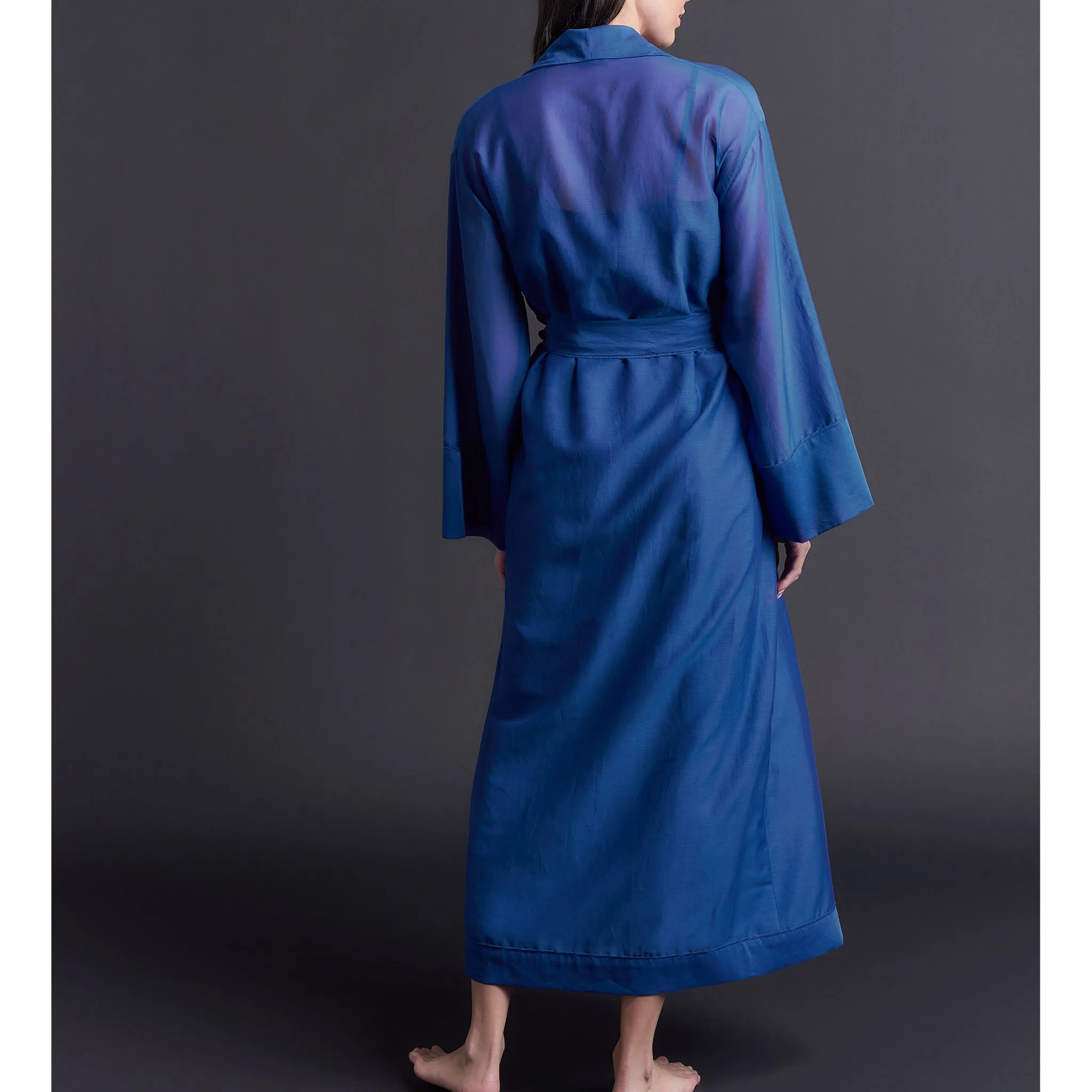 Long Claudette Robe in Tanzanite Silk Cotton Voile