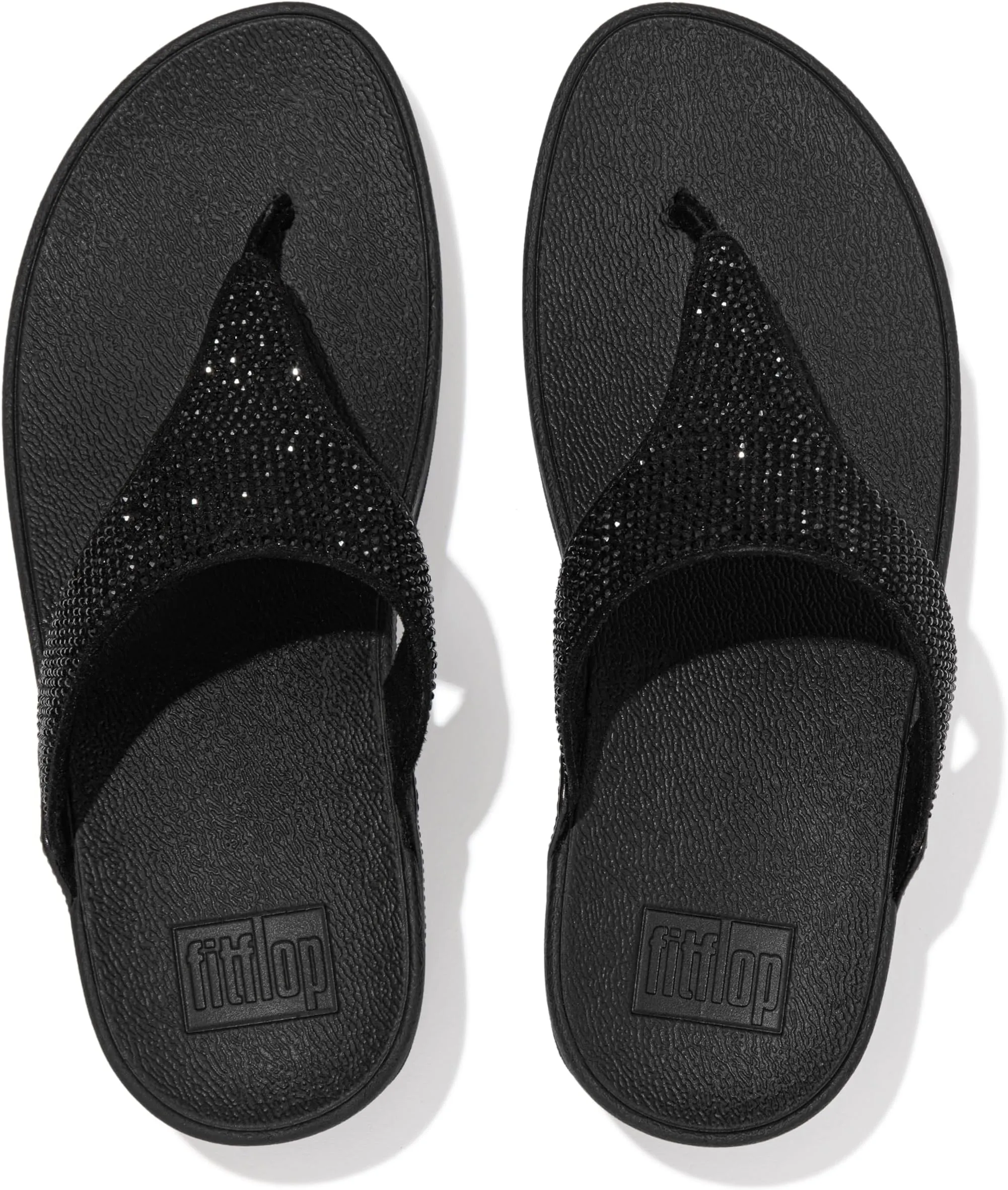 Lulu Crystal Embellished Toe-Post Sandals FitFlop, All Black