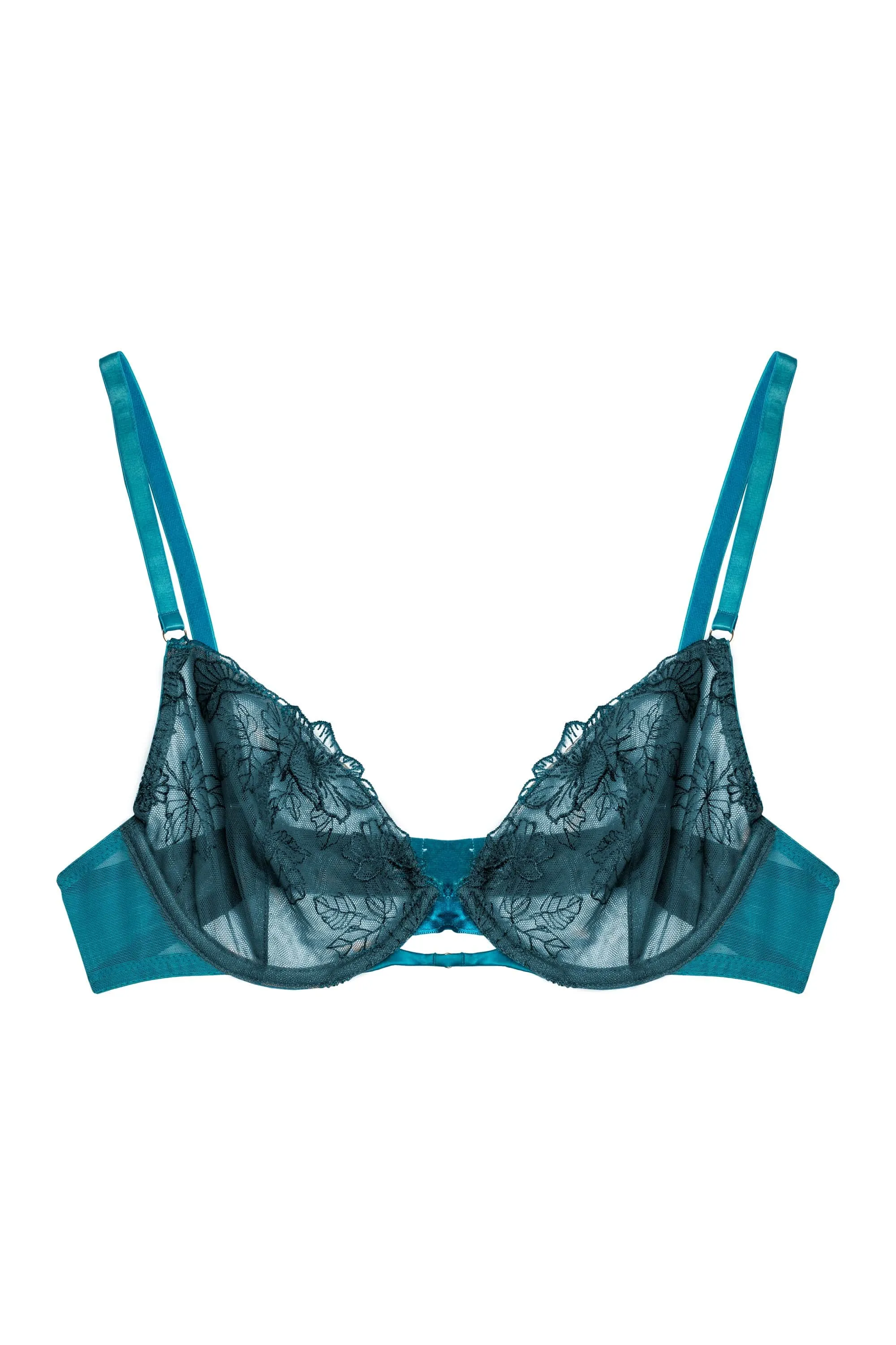 Marsha Teal Embroidery And Rings Plunge Bra