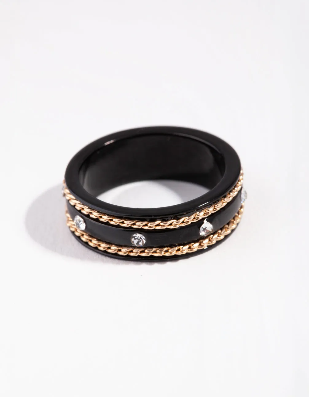 Matte Chain Detail Diamante Ring