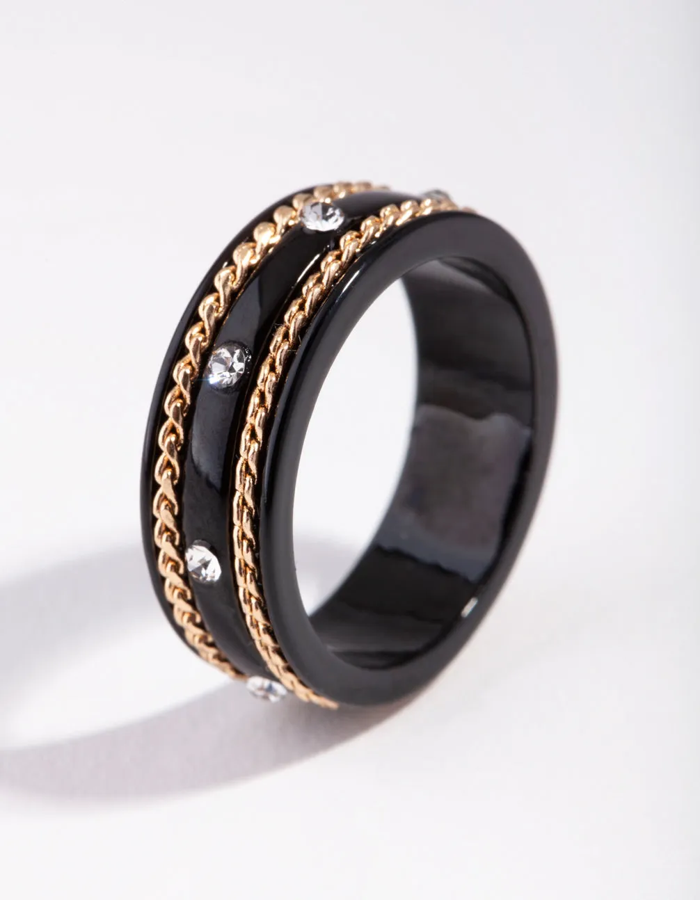 Matte Chain Detail Diamante Ring