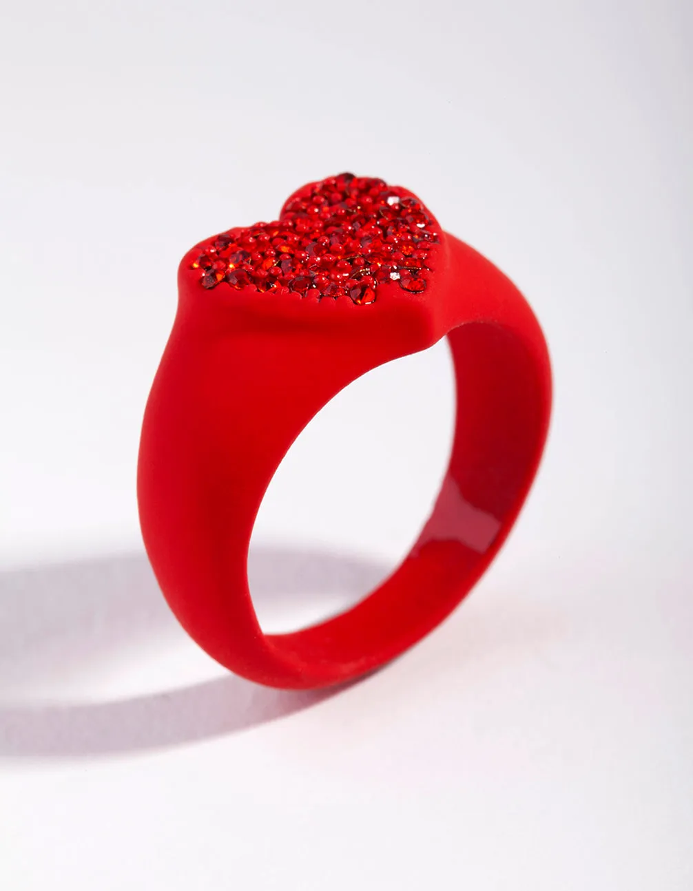 Matte Red Diamante Heart Ring