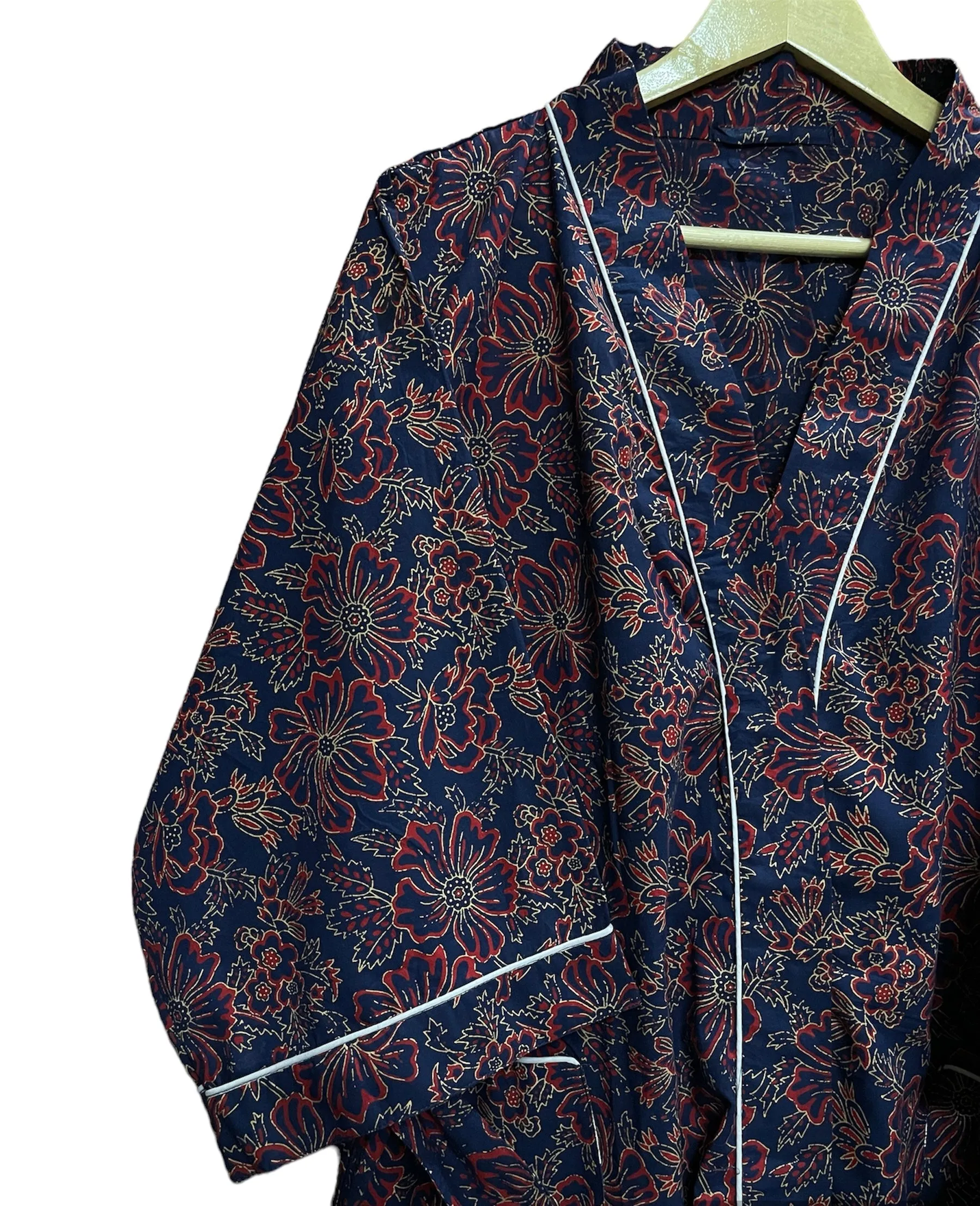 Navy Blue Floral Print - Kimono Robe