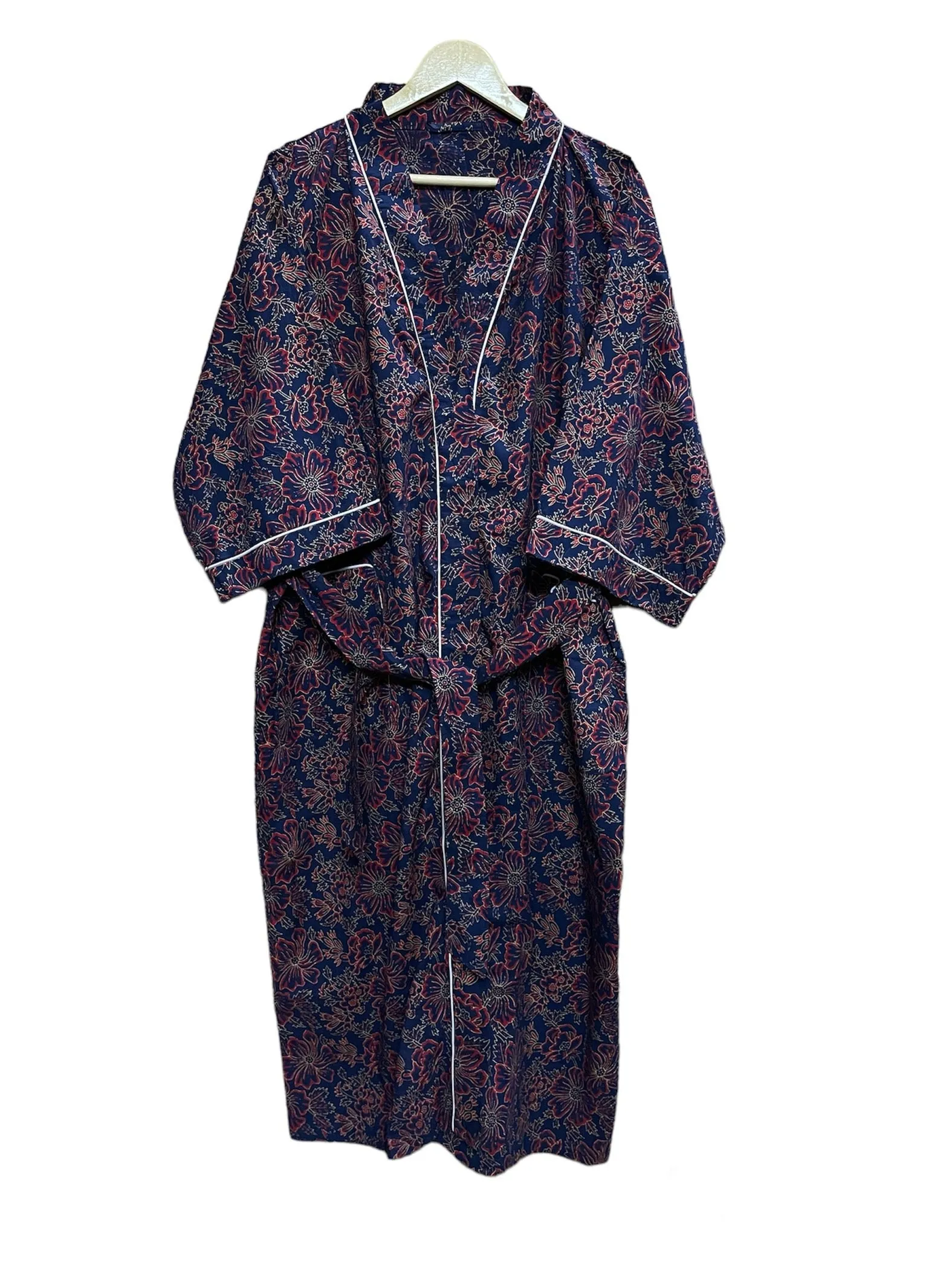 Navy Blue Floral Print - Kimono Robe