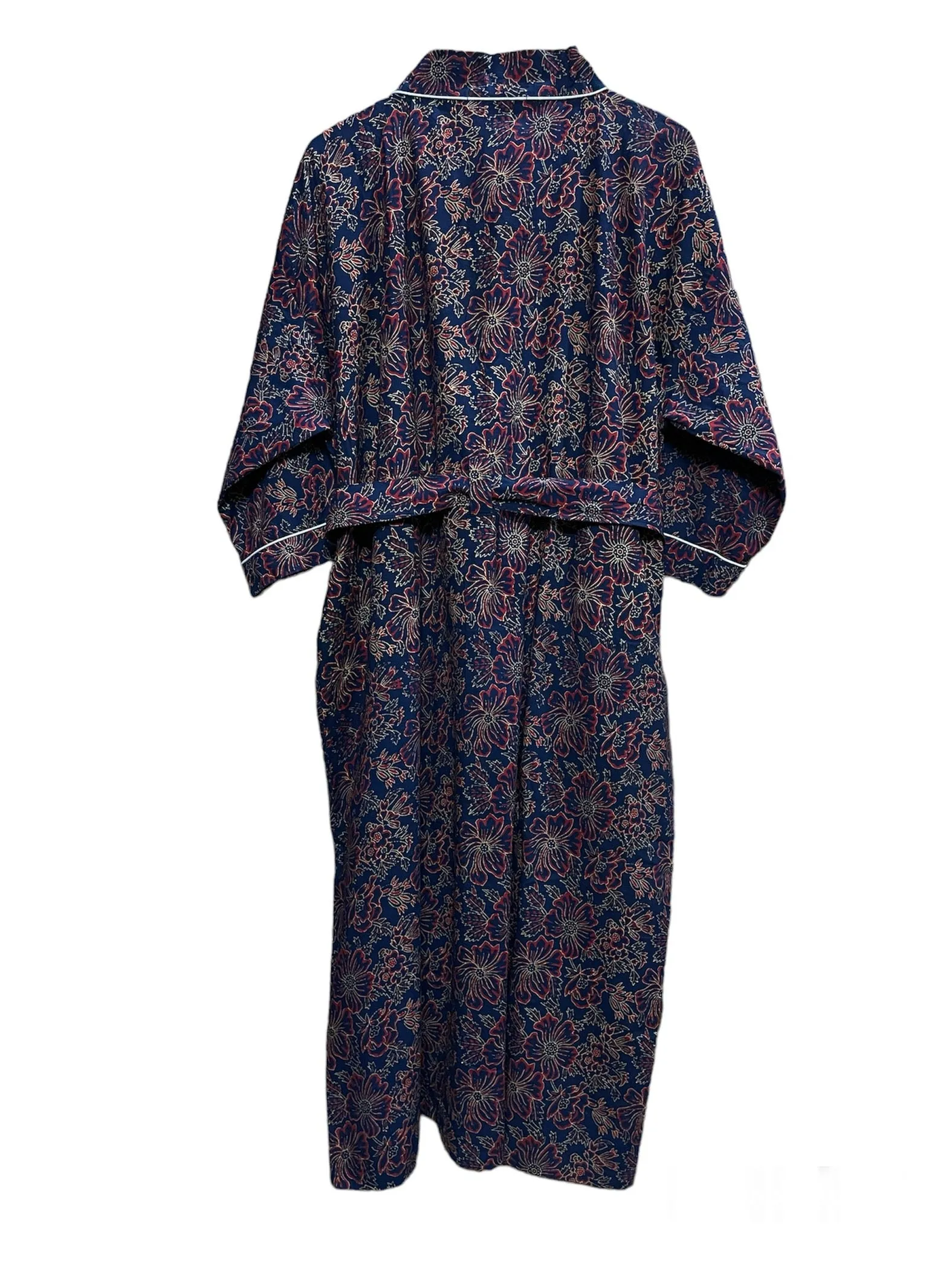 Navy Blue Floral Print - Kimono Robe