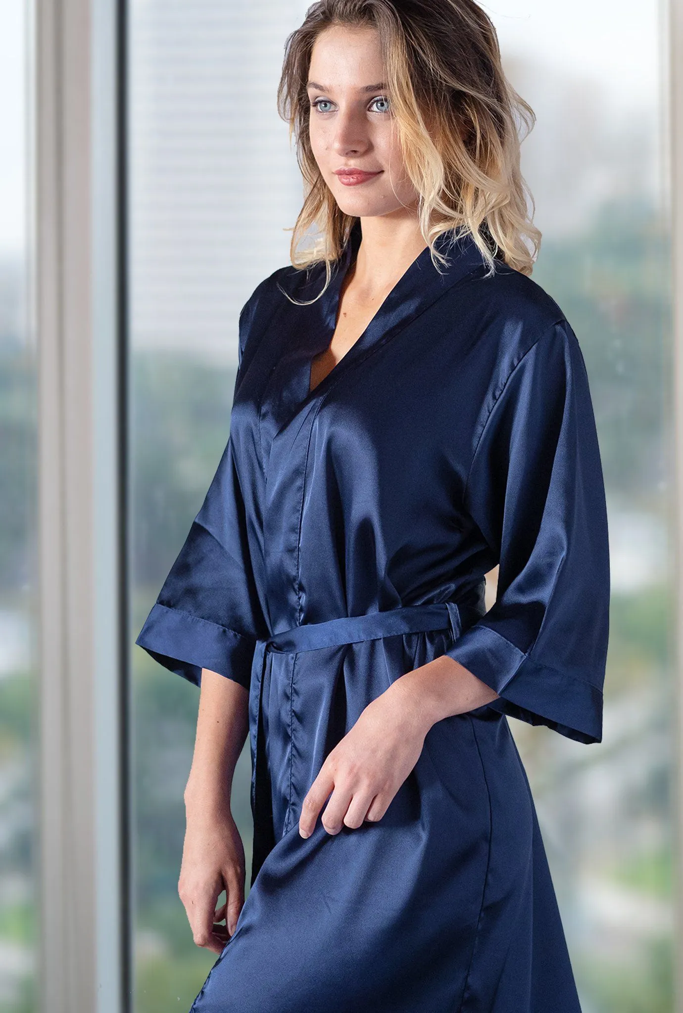 Navy Satin Bridesmaid Robe