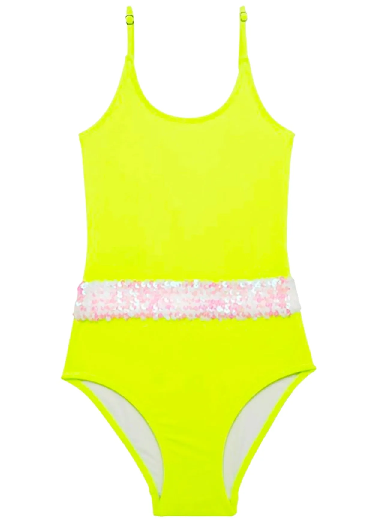 NEON YELLOW SWIMSUIT WITH SEQUIN BELT