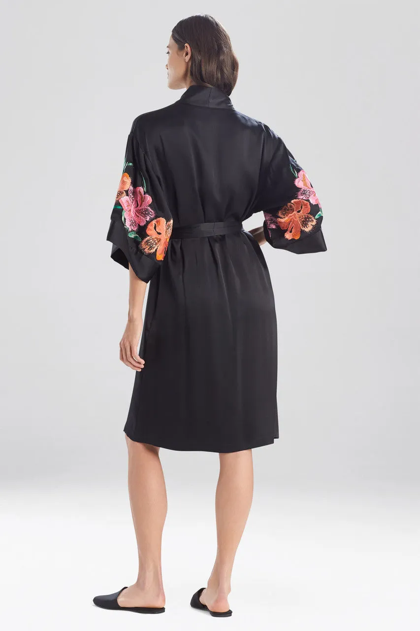 Peony Blossoms Embroidered Silk Robe