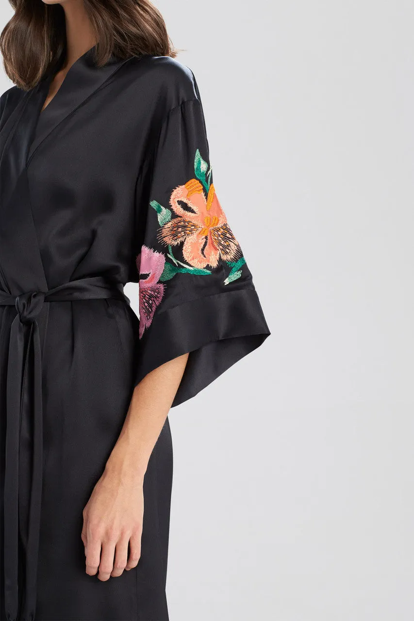 Peony Blossoms Embroidered Silk Robe