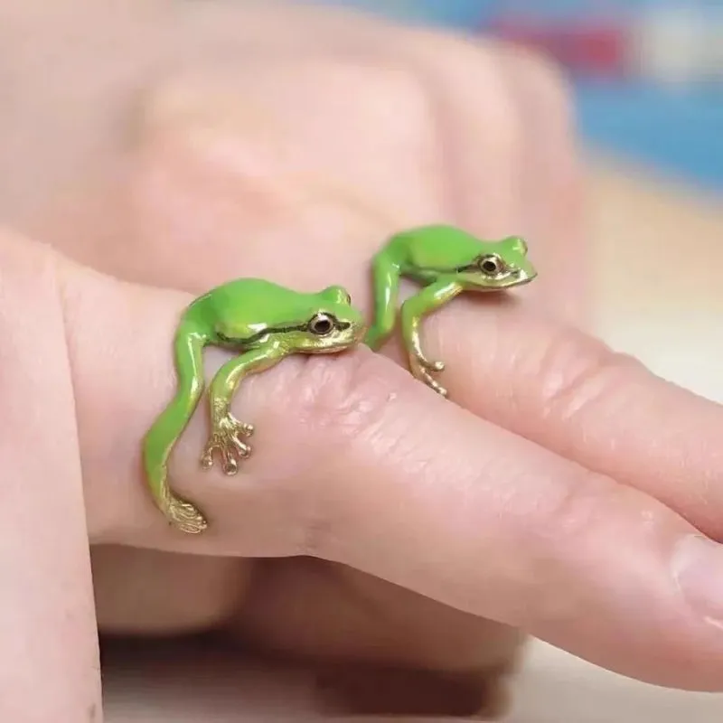 Playful Mini Frog Adjustable Ring for Unique Style