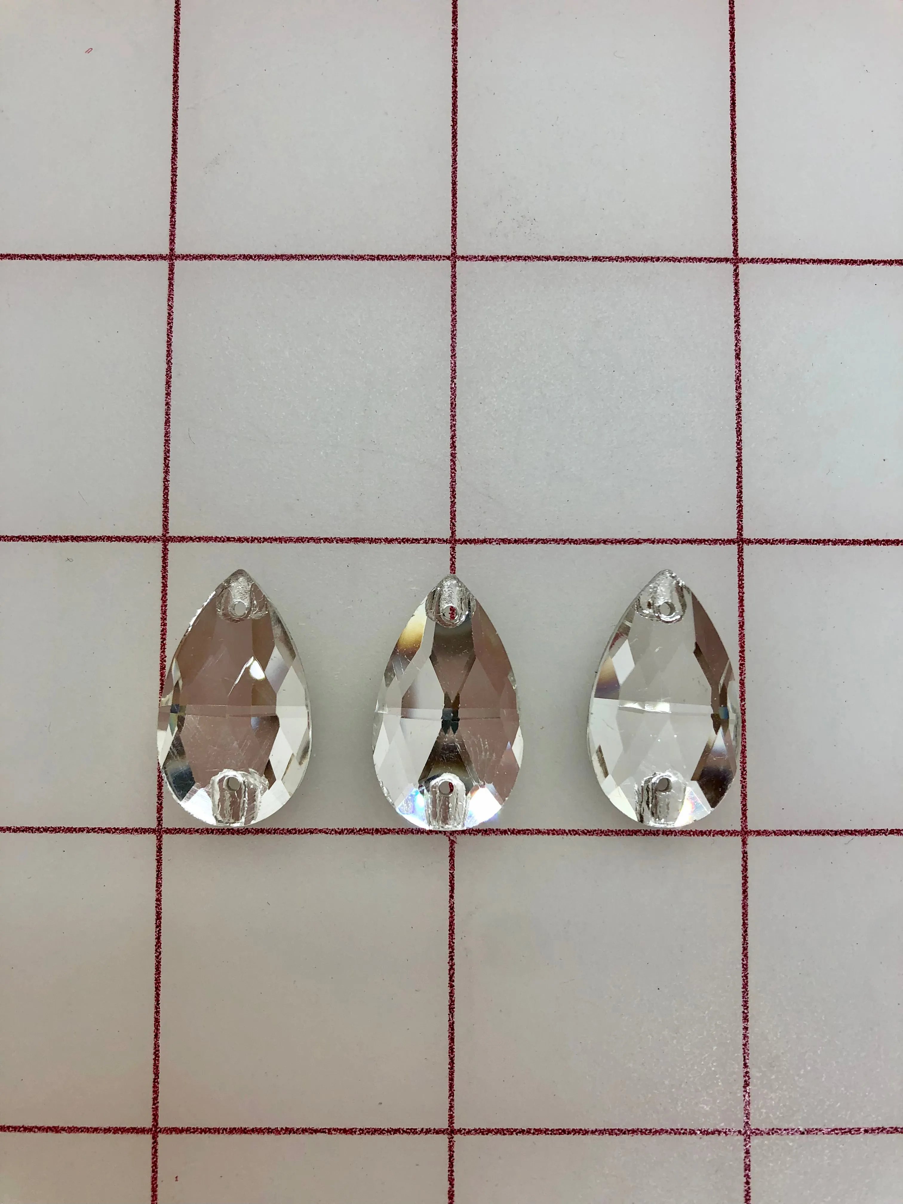 Rhinestones - 13x22mm Czech "Bright-Cut" Crystal Pear-Shape Sew-On